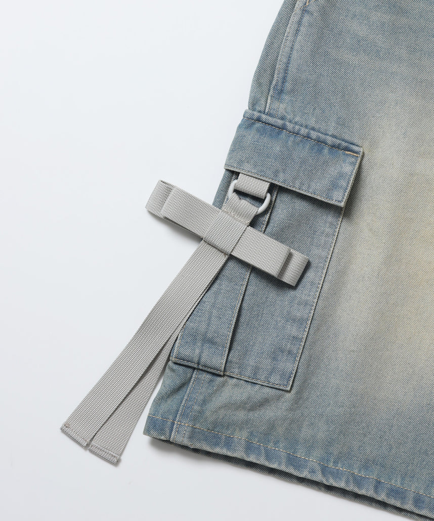 ※WEB限定 / レディースリボンデニムショートパンツ / sqnz ribbon denim shorts サックスブルー