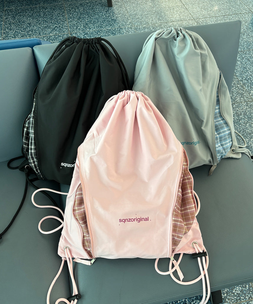 ≪予約商品≫※WEB限定 / 2WAY仕様 /チェックジップナップサック /sqnz zip knapsack ライトピンク