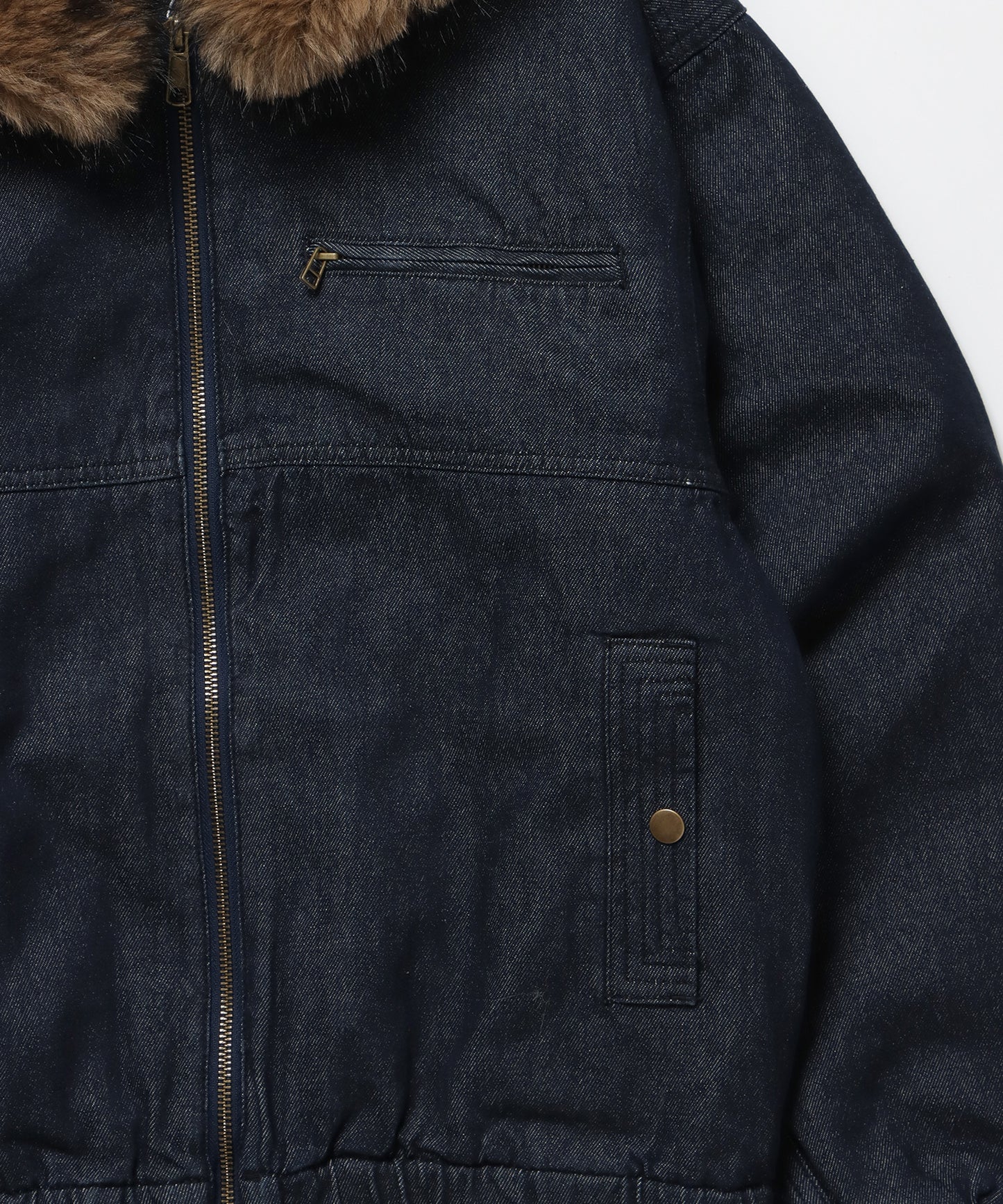 FUR DENIM HOODIE JKT / デニム ジャケット ファー 中綿 ダブルジップ フーディ ネイビー