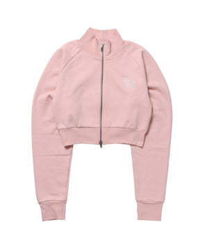 sqnz glitter zip top / グリッターダブルジップ ジップスウェット 裏起毛 ラインストーン 【セットアップ着用可能】 ライトピンク