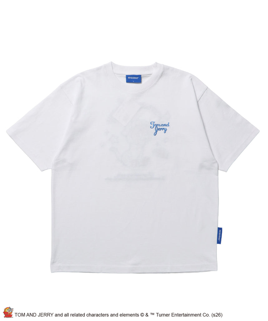 TJ GINGHAM DOG TEE / トムとジェリー 半袖 クルーネック 刺繍 ワンポイント ワッペン ユニセックス オーバーサイズ レイヤード ホワイト