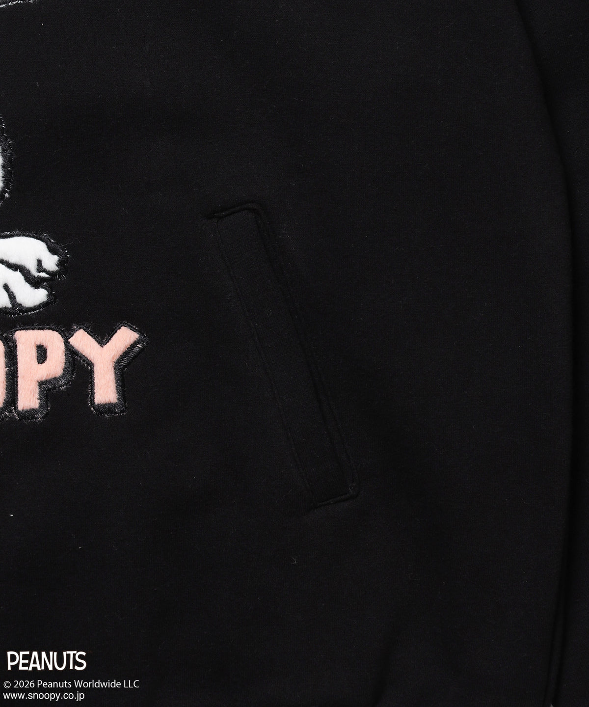 TP FUR SNOOPY APPLIQUE P/K/ スヌーピー ファーワッペン 刺繍 パーカー ブラック