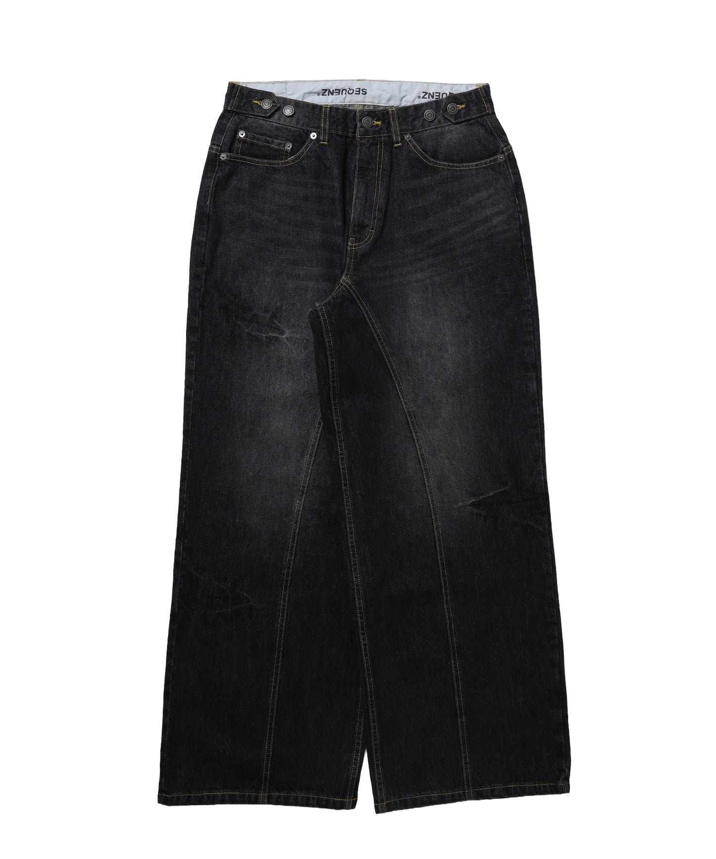 ※WEB限定 / ワイドデニムパンツ / sqnz seam design applique denim ブラック