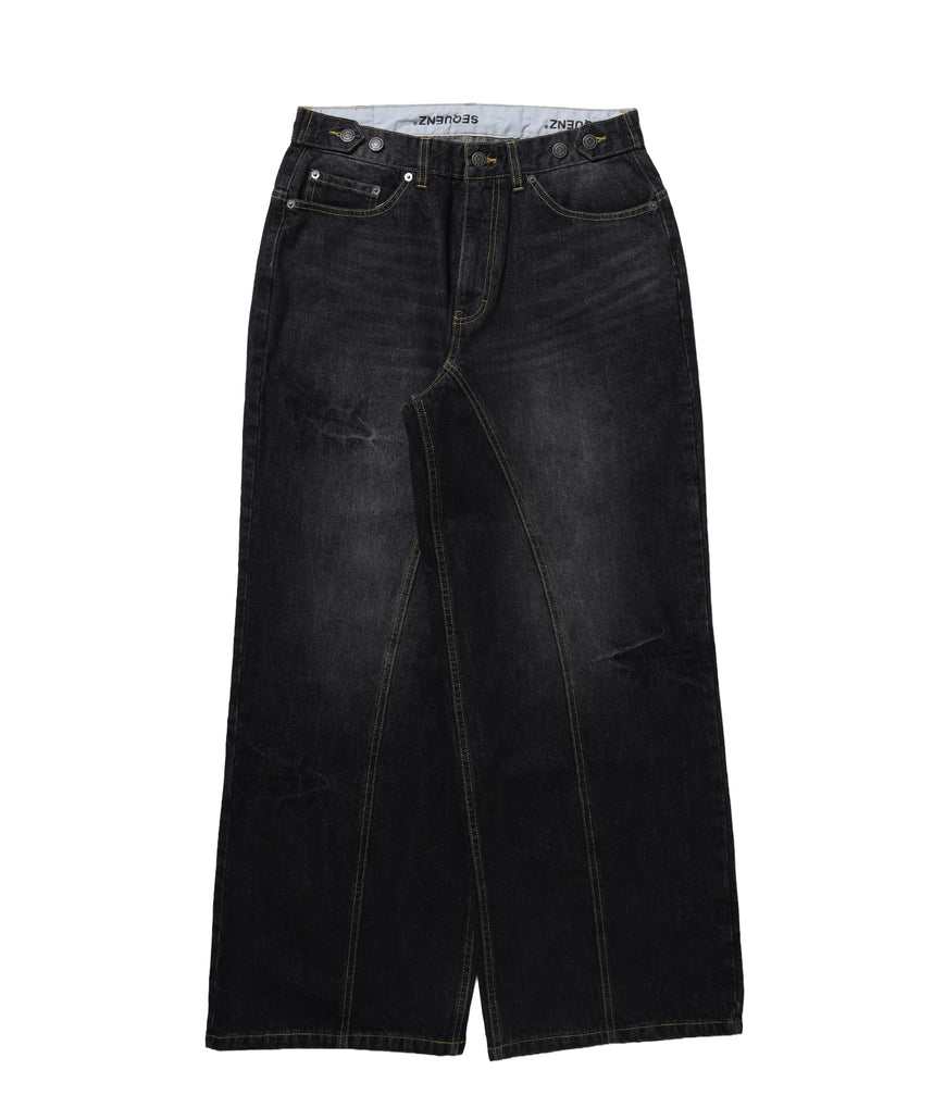 ※WEB限定 / ワイドデニムパンツ / sqnz seam design applique denim ブラック