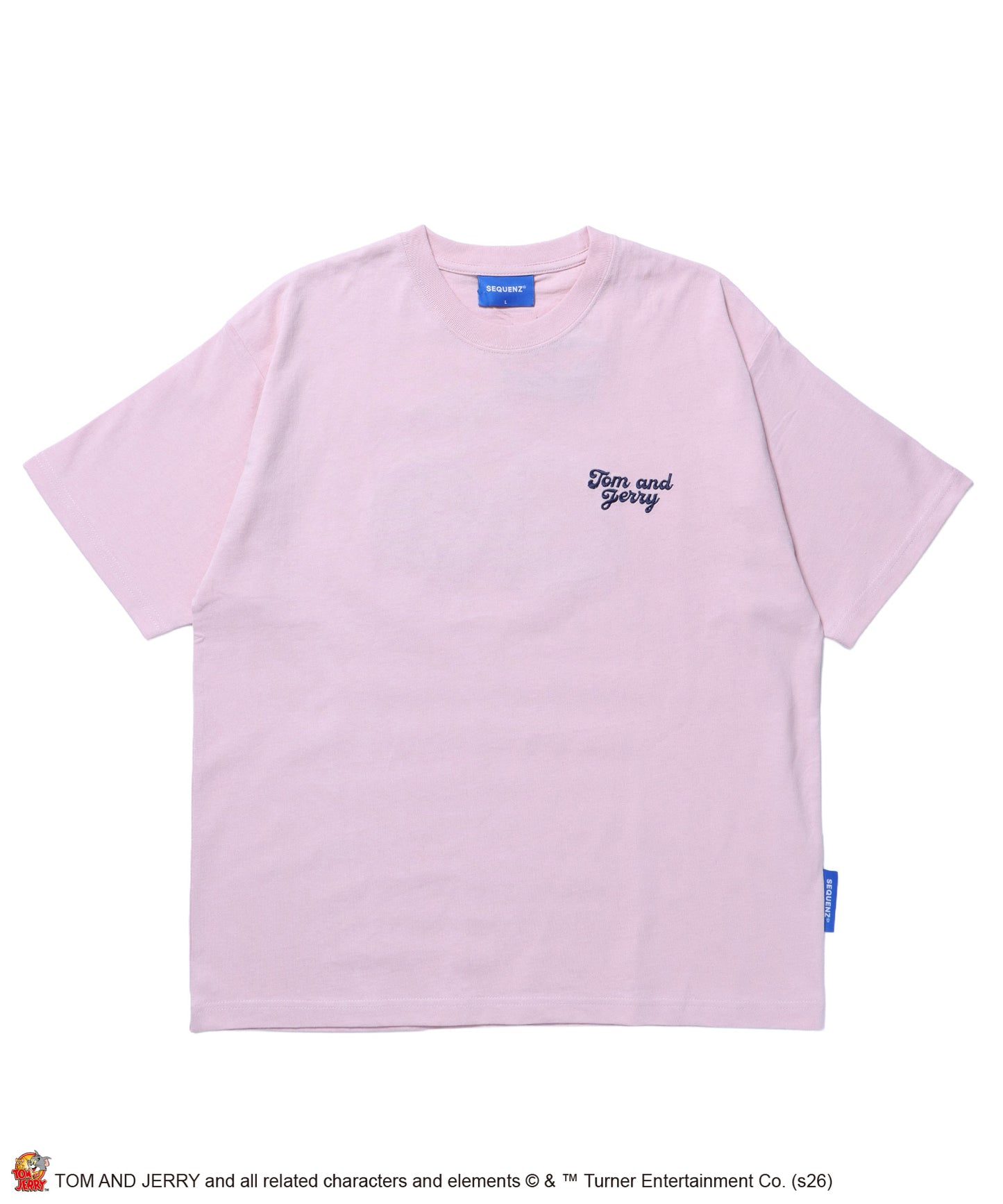 TJ CHERRY FLOCKY S/S TEE / トムとジェリー Tシャツ 半袖 クルーネック プリント 刺繍 オーバーサイズ ライトピンク
