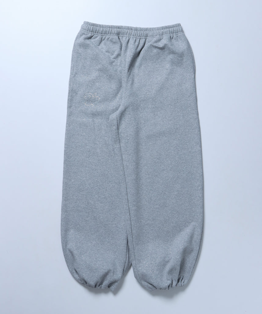 SQNZ GLITTER SWEAT PANTS / グリッター ラインストーン スウェットパンツ ドローコード 裏起毛 【セットアップ着用可】 グレー