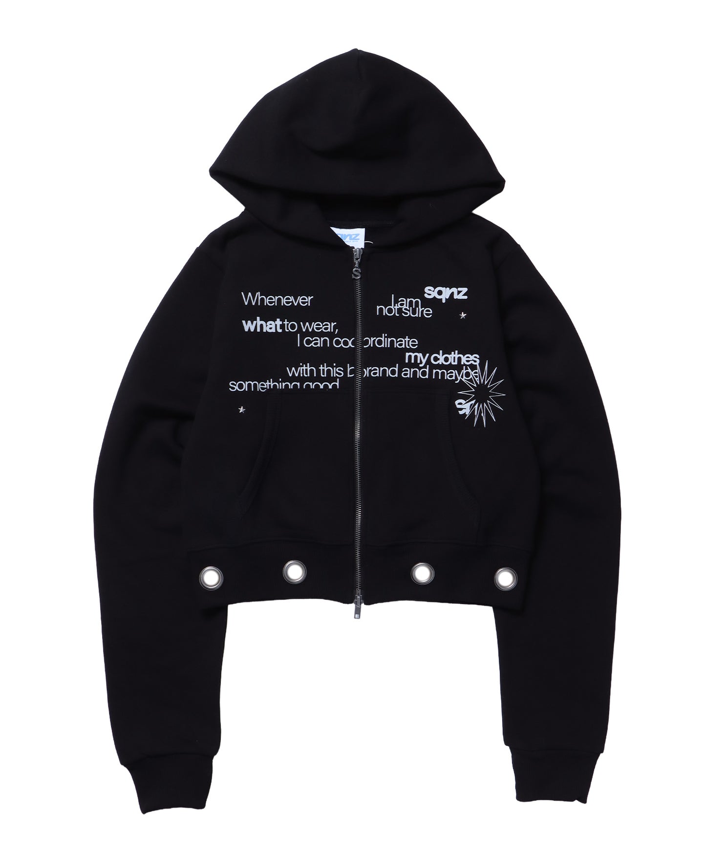 sqnz eyelet fit zip pk / レディース ジップパーカー フーディ ハトメ スタッズ ダフルジップ 裏起毛≪SET UP着用可能≫ ブラック