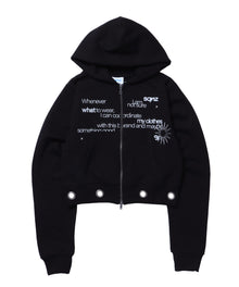 sqnz eyelet fit zip pk / レディース ジップパーカー フーディ ハトメ スタッズ ダフルジップ 裏起毛≪SET UP着用可能≫ ブラック