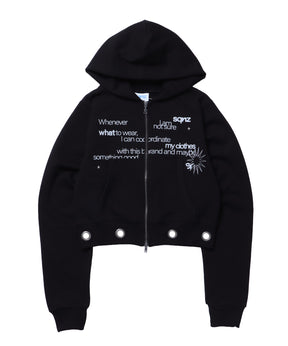sqnz eyelet fit zip pk / レディース ジップパーカー フーディ ハトメ スタッズ ダフルジップ 裏起毛≪SET UP着用可能≫ ブラック