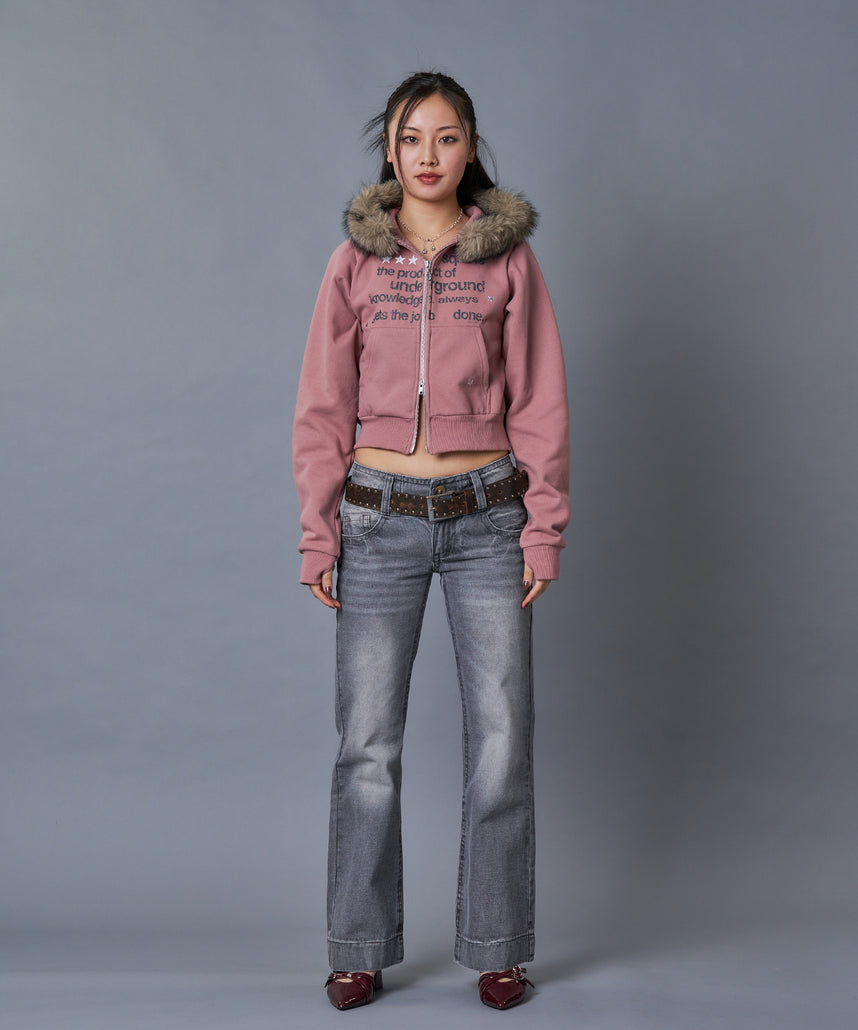 WEB限定 / レディース短丈ジップパーカー / sqnz fur zip pk ピンク