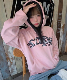※WEB限定 / 短丈裏起毛プルパーカー / sqnz gingham applique pk ピンク