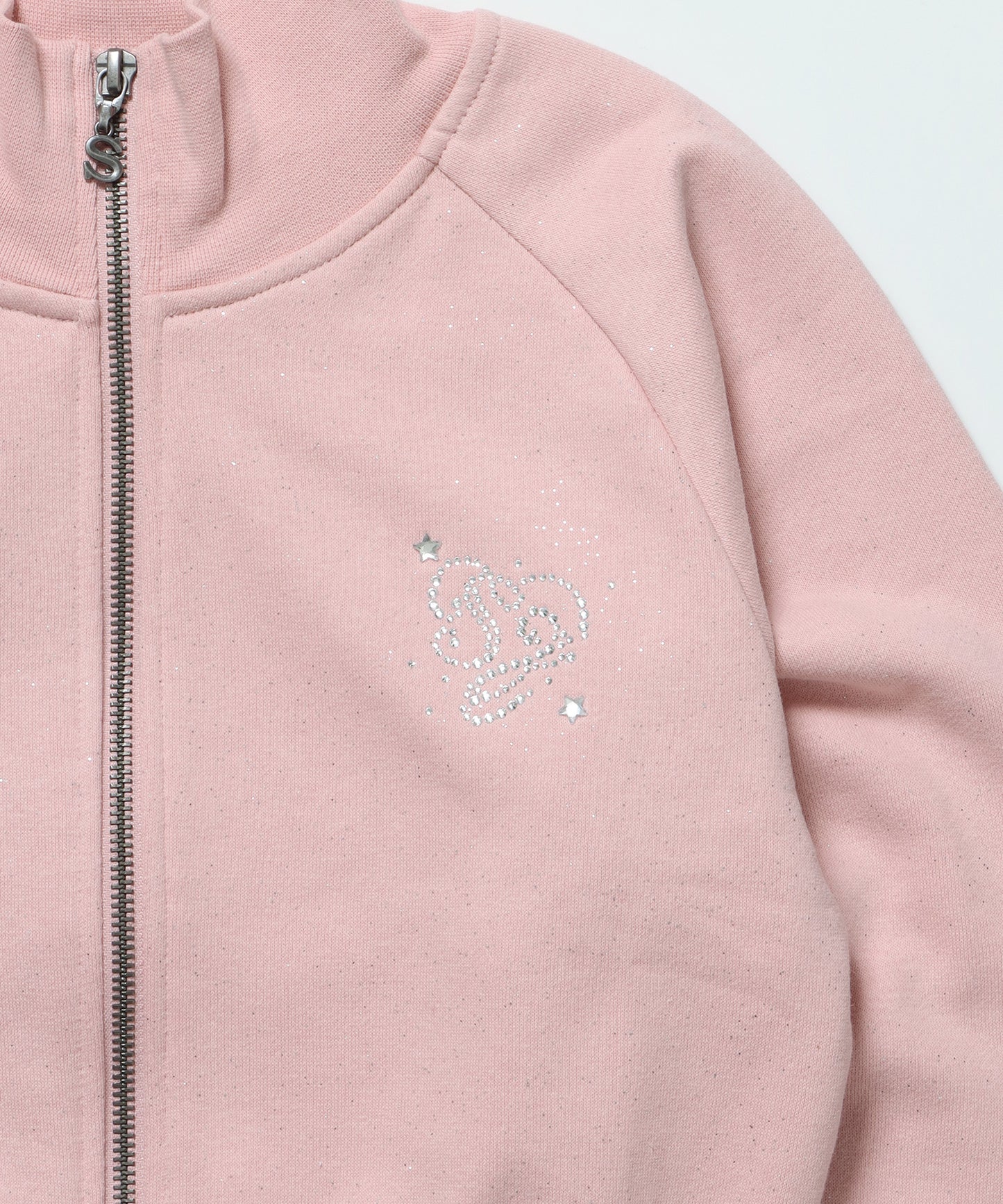 sqnz glitter zip top / グリッターダブルジップ ジップスウェット 裏起毛 ラインストーン 【セットアップ着用可能】 ライトピンク