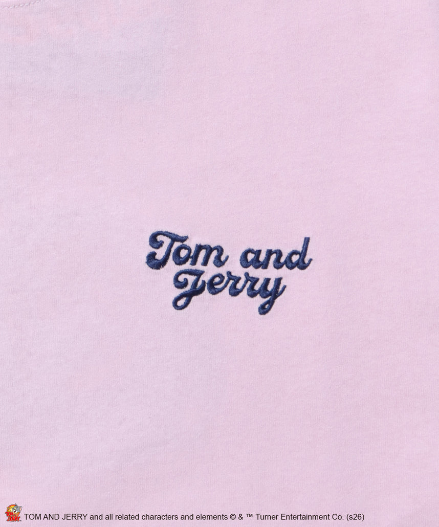 TJ CHERRY FLOCKY S/S TEE / トムとジェリー Tシャツ 半袖 クルーネック プリント 刺繍 オーバーサイズ ライトピンク