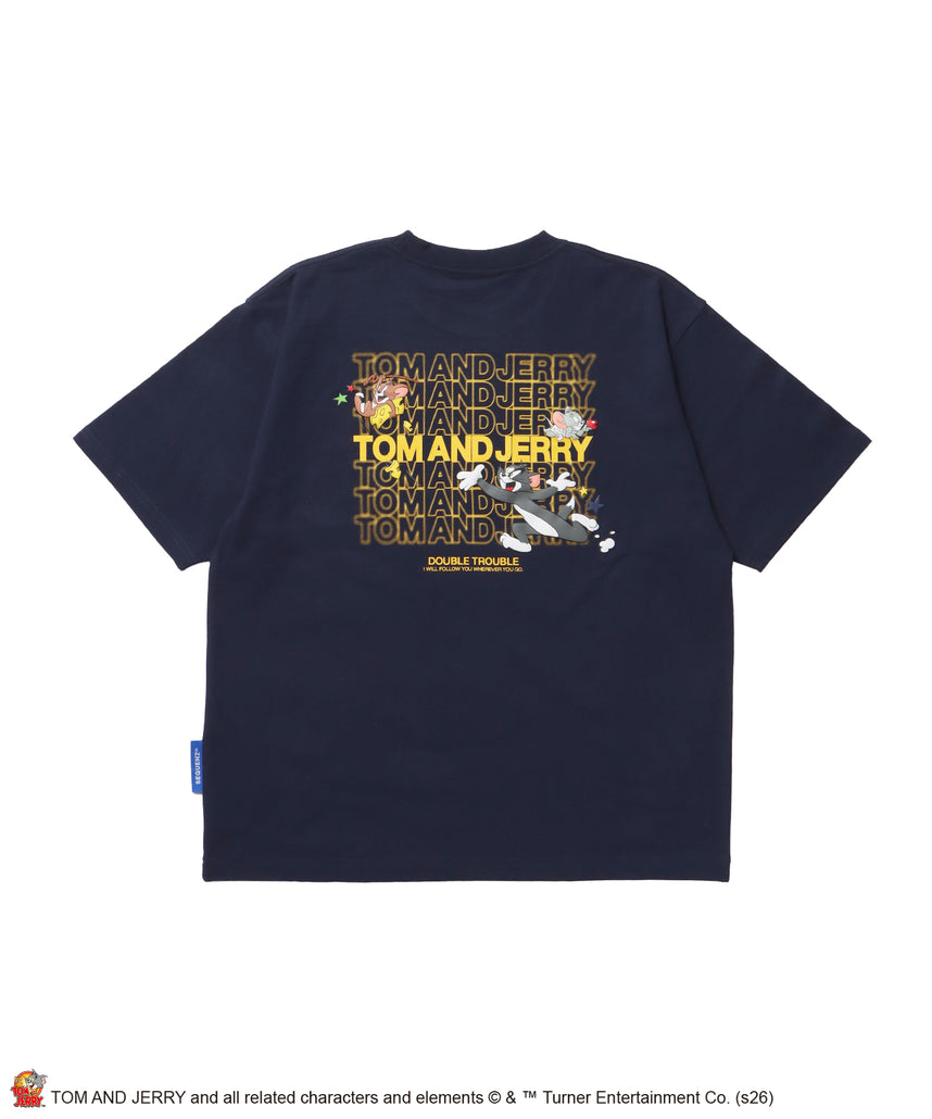 TJ BLUR LOGO TEE / トムとジェリー 半袖 クルーネック プリント ワンポイント ユニセックス オーバーサイズ ビッグシルエット レイヤード ダークネイビー