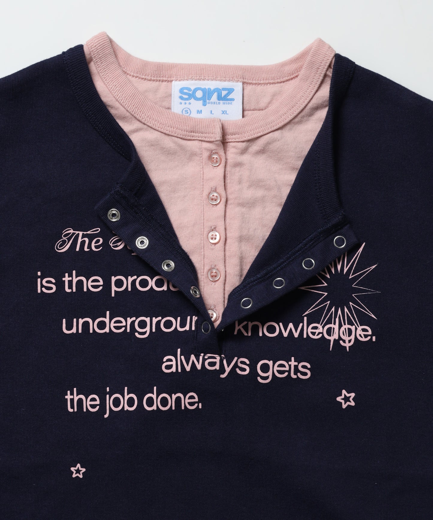 ≪予約商品≫※WEB限定 / フェイクレイヤード / バイカラーヘンリーネック半袖T /sqnz fake layered henley star tee ダークネイビー