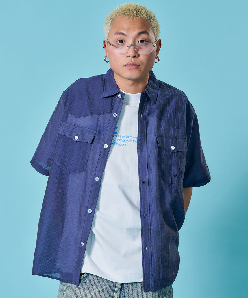 WEB限定 / ウエスタン半袖シャツ／sqnz western sheer shirts ネイビー