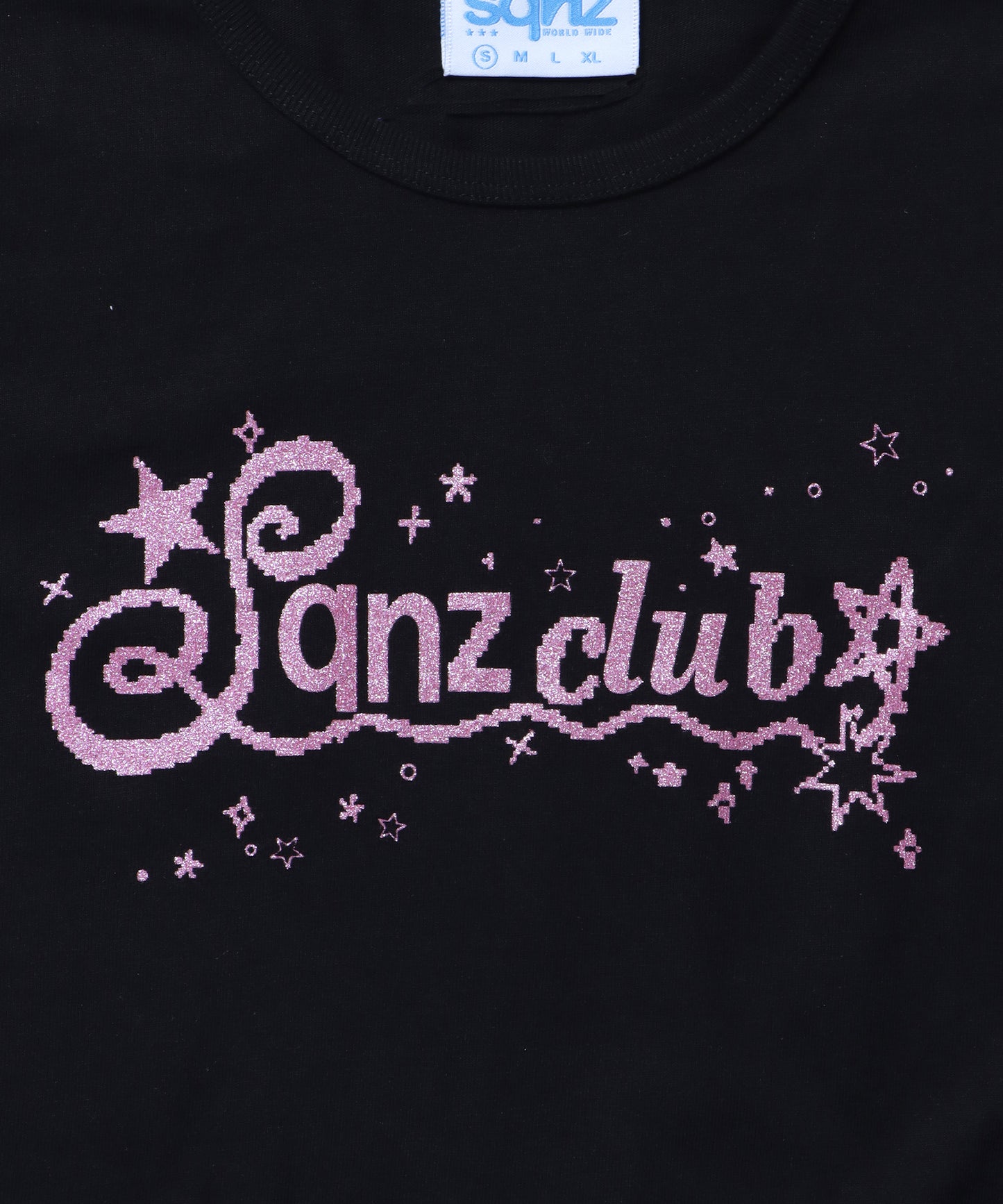 ※WEB限定 / レディースラメプリントTシャツ / sqnz side shearing glitter tee ブラック