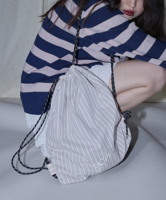 sqnz dairy 2way knapsack / ナップサック バック 2WAY ブランドロゴ チェック ストライプ ライトピンク