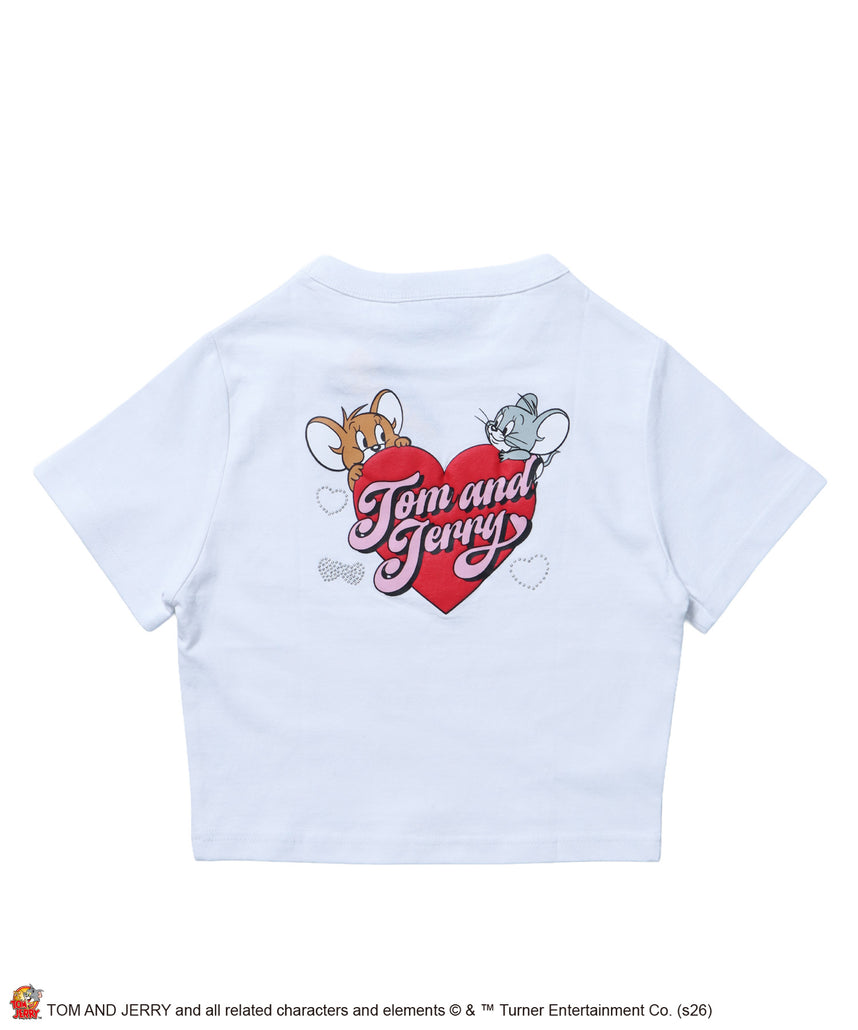 TJ HEART BABE TEE / レディース トムとジェリー Tシャツ 半袖 クルーネック プリント ラインストーン ピチT ちびT ホワイト