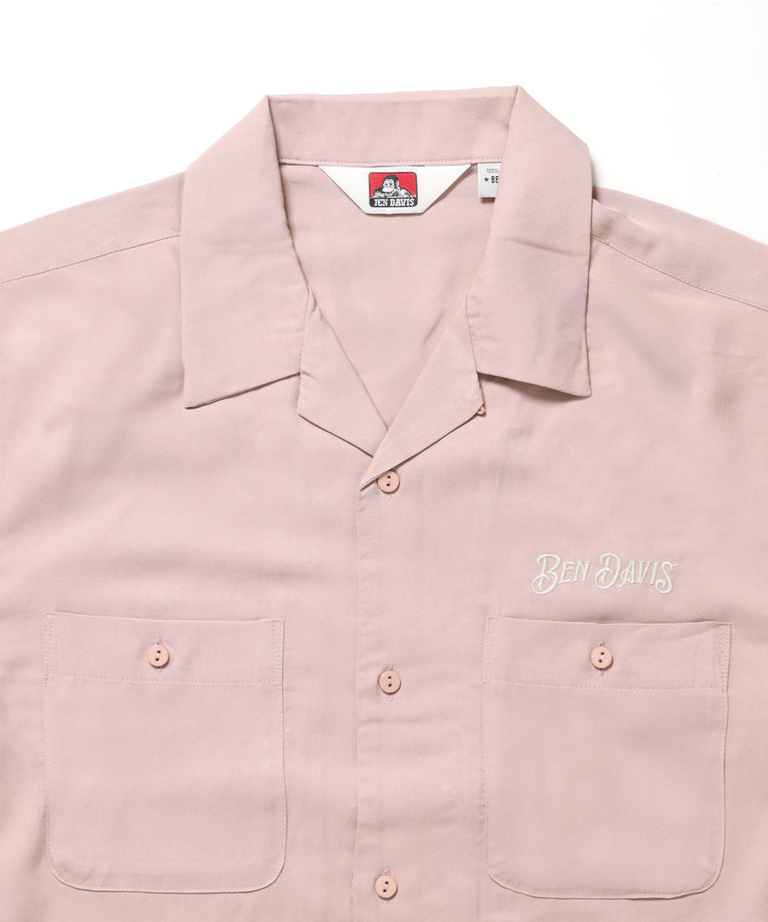 SOUVENIR EMB O/C SHIRT / 半袖 シャツ 刺繍 オープンカラー ヴィンテージライク ピンク