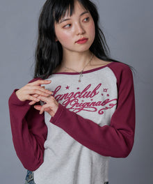 sqnz angel thermal / ロンT クルーネック ラグラン サーマル ワッフル 長袖 プリント ワイン