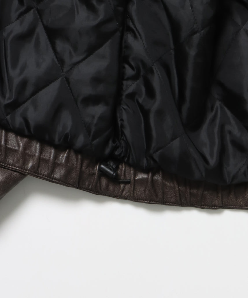 FUR PU HOODIE JKT / フェイクレザー ジャケット ファー 中綿 ダブルジップ フーディ ブラウン