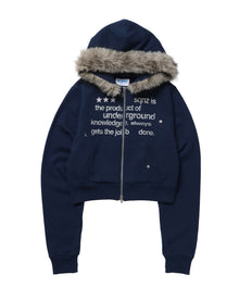 【sqnz（エスキュンズ）】sqnz fur zip pk / レディース ファー ジップパーカー 裏起毛 短丈 スタッズ ダブルジップ