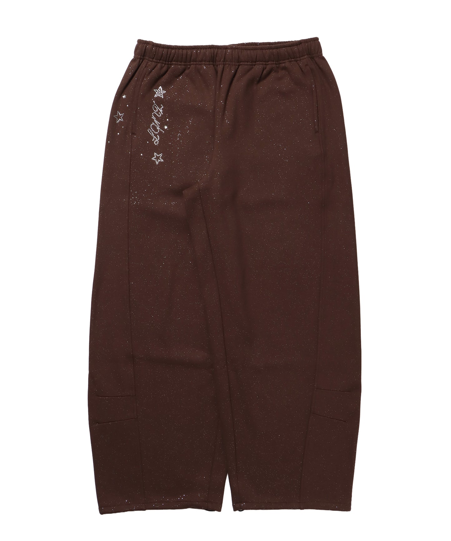 sqnz glitter sweat pants / グリッター スウェットパンツ ラインストーン ドローストリング ポケット 裏起毛 【セットアップ着用可能】 モカ