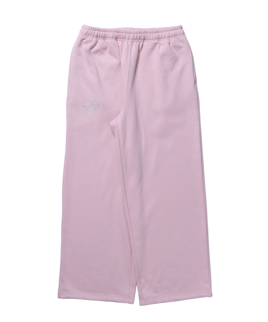 SQNZ GLITTER SWEAT PANTS / グリッター ラインストーン スウェットパンツ ドローコード 裏起毛 【セットアップ着用可】 ライトピンク