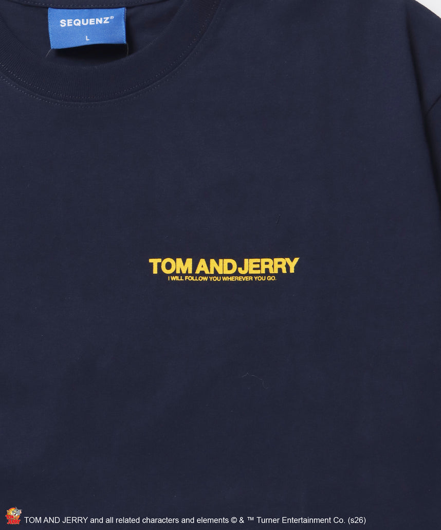 TJ BLUR LOGO TEE / トムとジェリー 半袖 クルーネック プリント ワンポイント ユニセックス オーバーサイズ ビッグシルエット レイヤード ダークネイビー