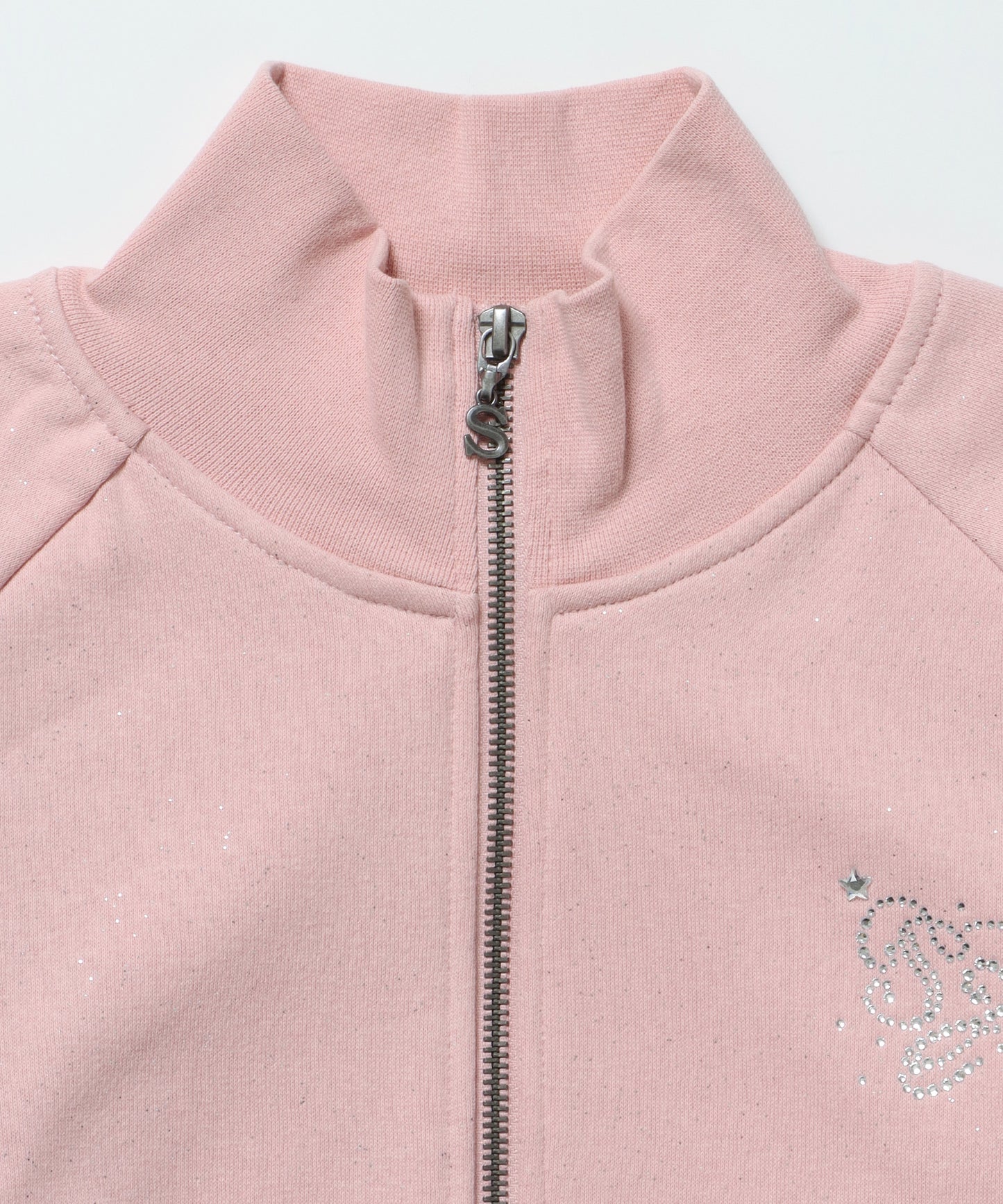 sqnz glitter zip top / グリッターダブルジップ ジップスウェット 裏起毛 ラインストーン 【セットアップ着用可能】 ライトピンク