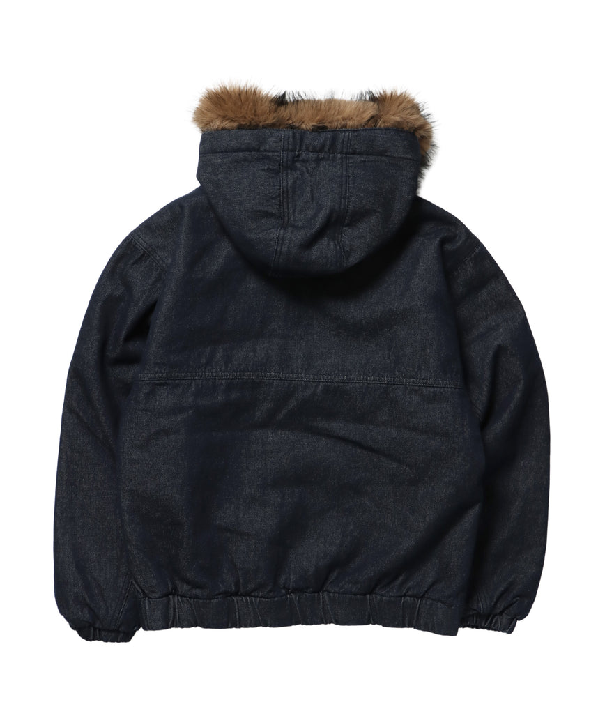 FUR DENIM HOODIE JKT / デニム ジャケット ファー 中綿 ダブルジップ フーディ ネイビー