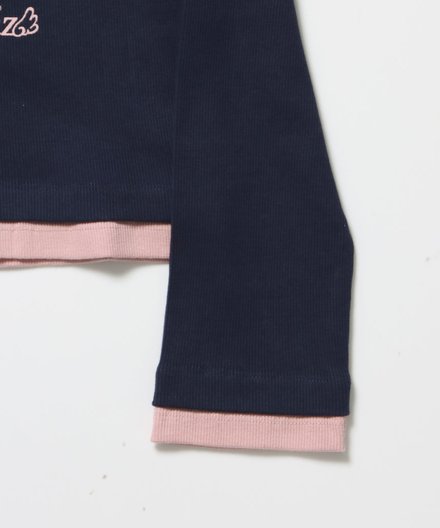 sqnz fake layered henley star l/s tee / 長袖 プリント ヘンリー フェイクレイヤード ツートーン ネイビー