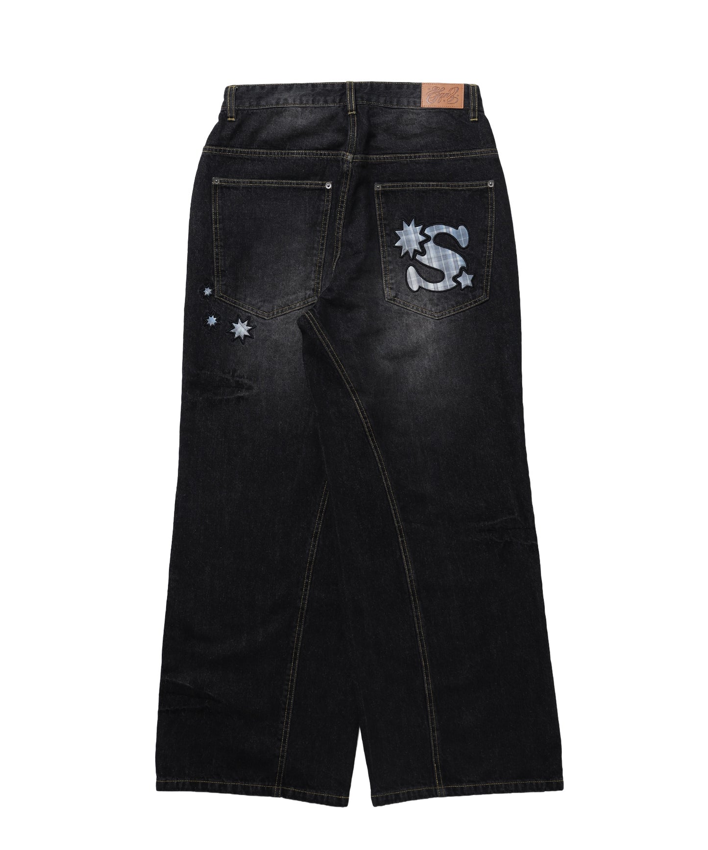 ※WEB限定 / ワイドデニムパンツ / sqnz seam design applique denim ブラック