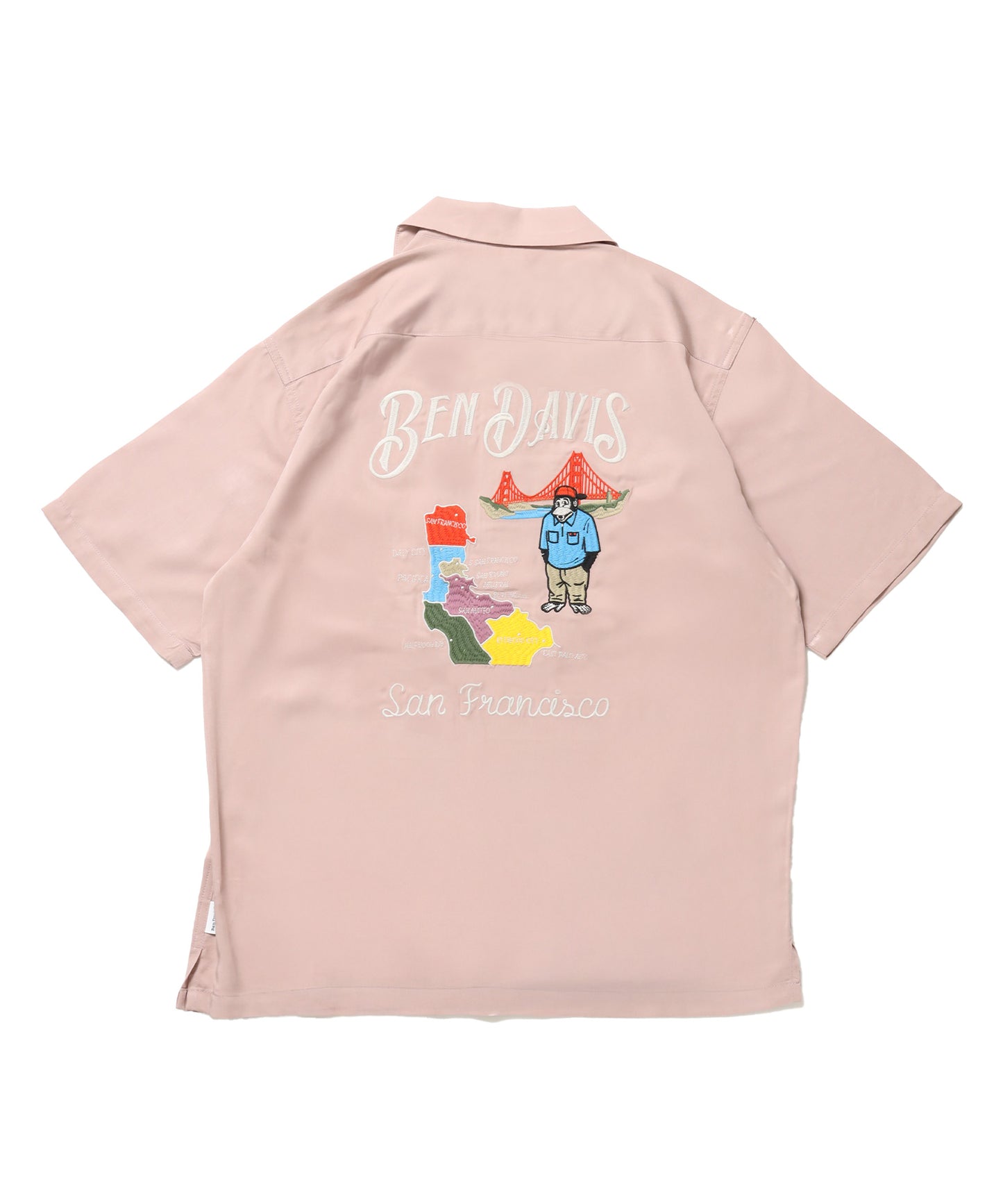 SOUVENIR EMB O/C SHIRT / 半袖 シャツ 刺繍 オープンカラー ヴィンテージライク ピンク