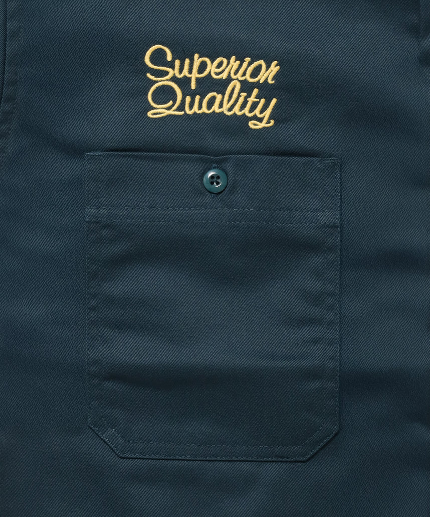 RACER S/S WORK SHIRT / 半袖 シャツ ワーク レギュラーカラー ボックスシルエット ダークグリーン