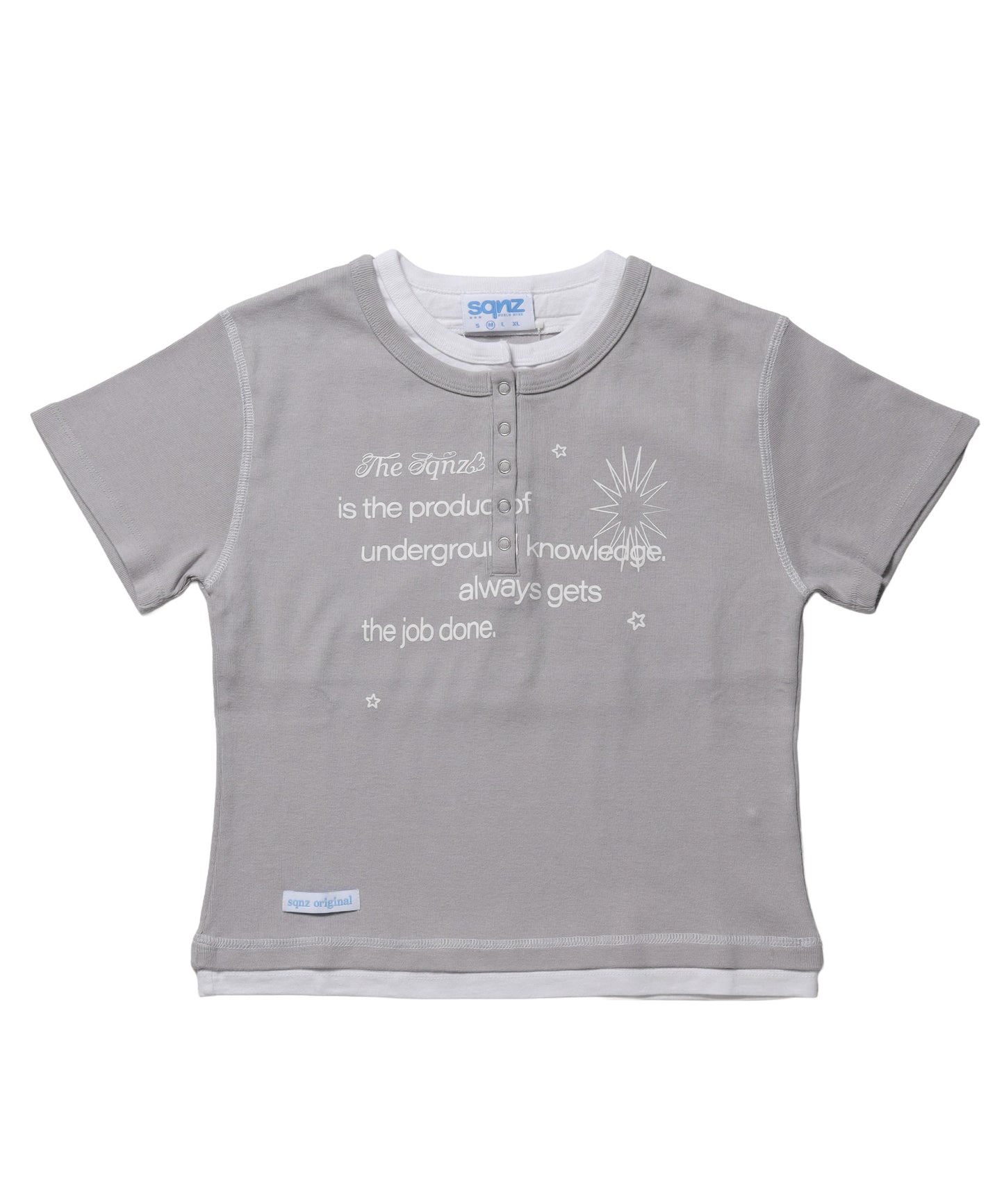 ※WEB限定 / フェイクレイヤード / バイカラーヘンリーネック半袖T /sqnz fake layered henley star tee ライトグレー