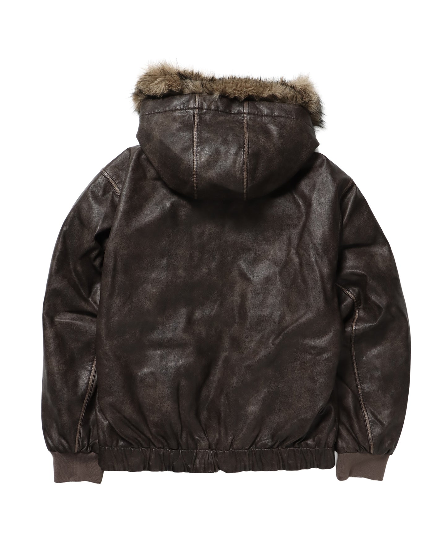 FUR PU HOODIE JKT / フェイクレザー ジャケット ファー 中綿 ダブルジップ フーディ ブラウン