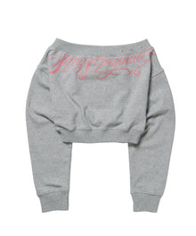 sqnz star shoulder sweat ladies / レディース ワンショルダー スタッズ 裏毛 短丈 サムホール グレー