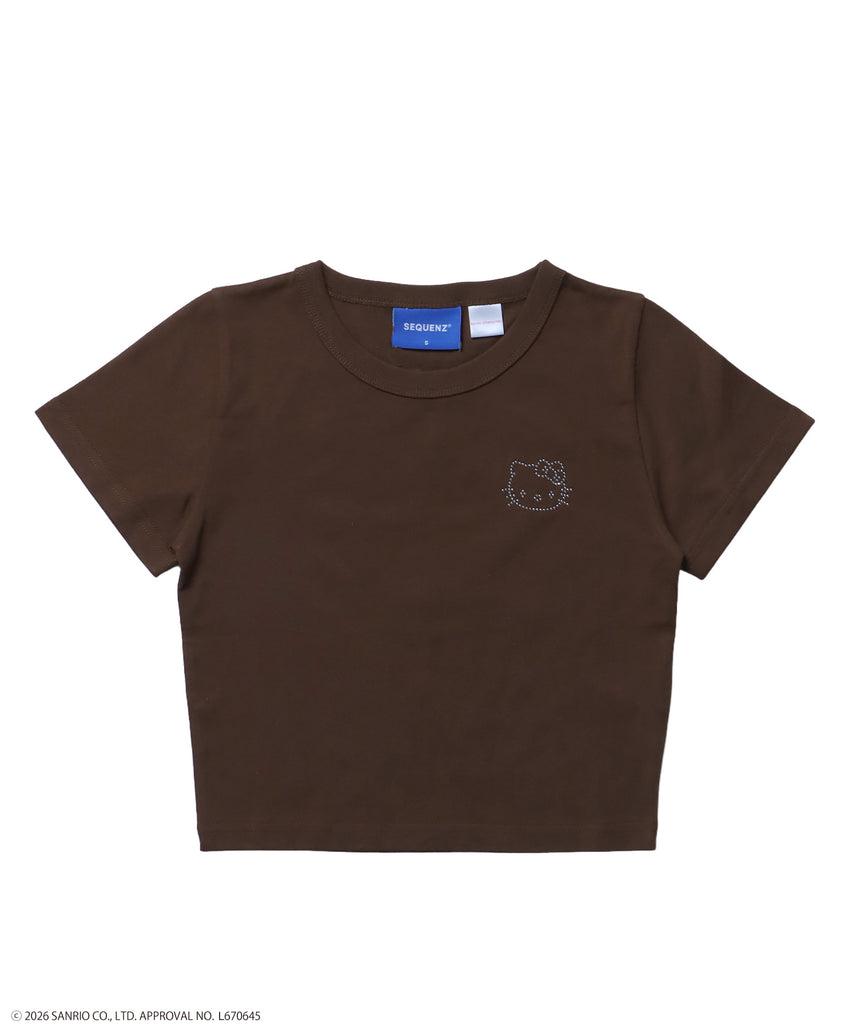 HK CIRCLE LOGO TEE / ハローキティ キティちゃん 半袖 クルーネック プリント ワンポイント ラインストーン プリント ブラウン