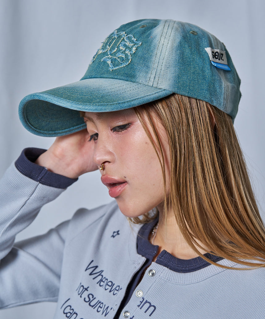 WEB限定 / ワッペンロゴデニムキャップ / sqnz applique denim cap