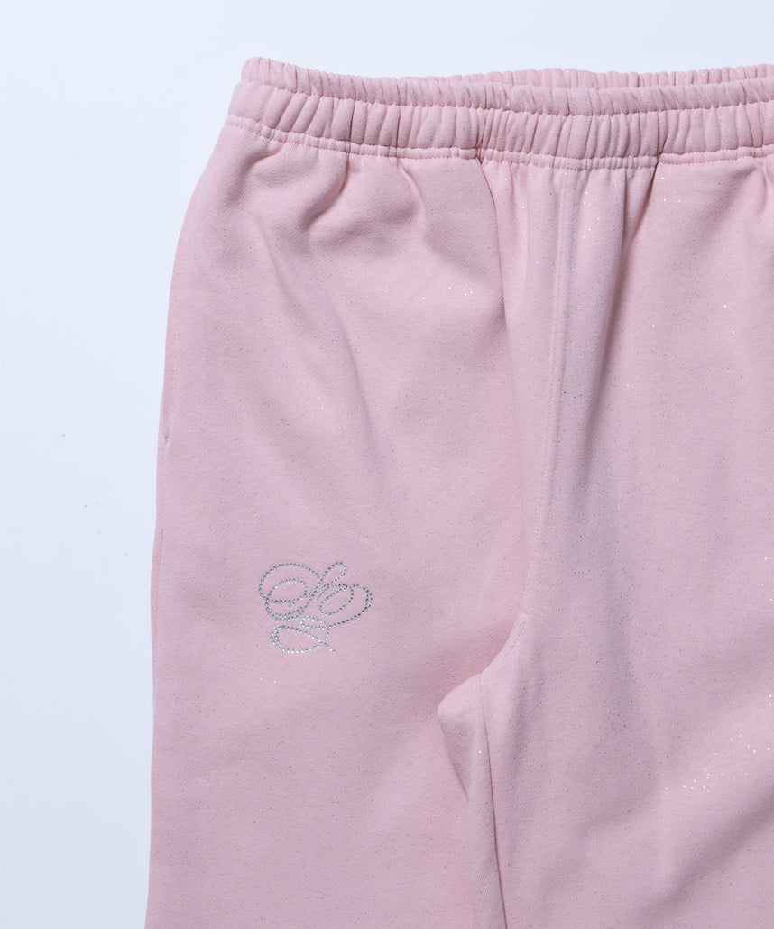 SQNZ GLITTER SWEAT PANTS / グリッター ラインストーン スウェットパンツ ドローコード 裏起毛 【セットアップ着用可】 ライトピンク