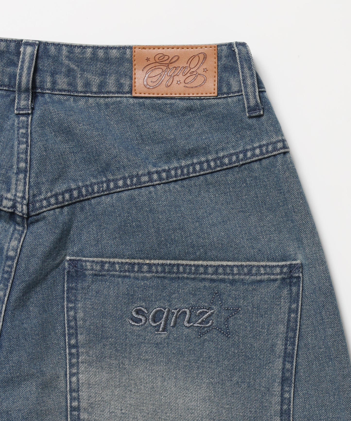 ※WEB限定 / ダメージデニムショートパンツ / sqnzU double knee denim shorts ネイビー