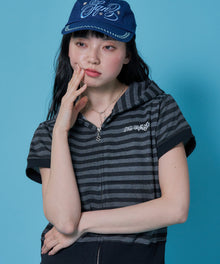 sqnz pearl short sleeve zip p/k / 半袖 ジップパーカー ダブルジップ 裏毛 ボーダー フーディ プリント 柄81