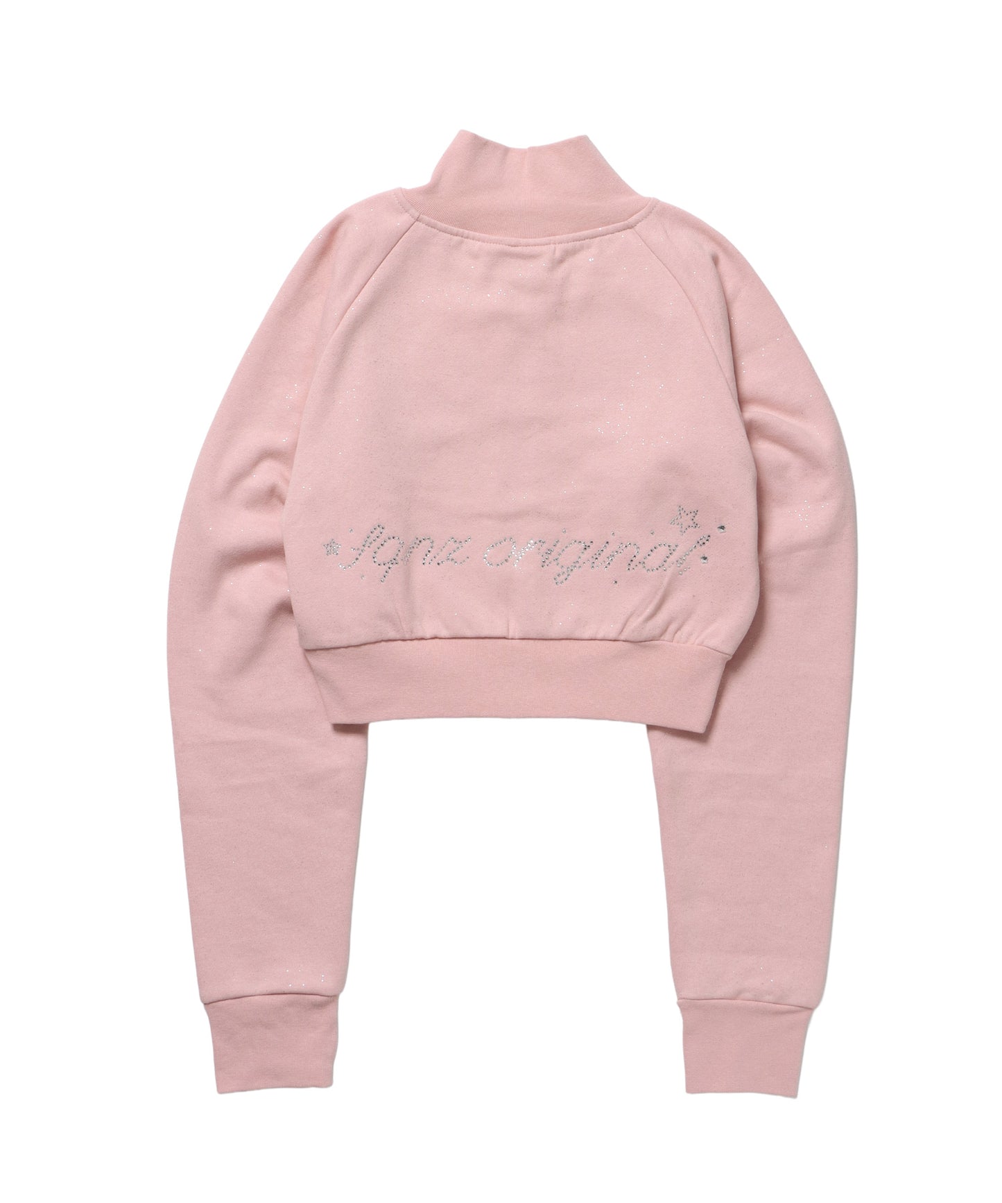 sqnz glitter zip top / グリッターダブルジップ ジップスウェット 裏起毛 ラインストーン 【セットアップ着用可能】 ライトピンク