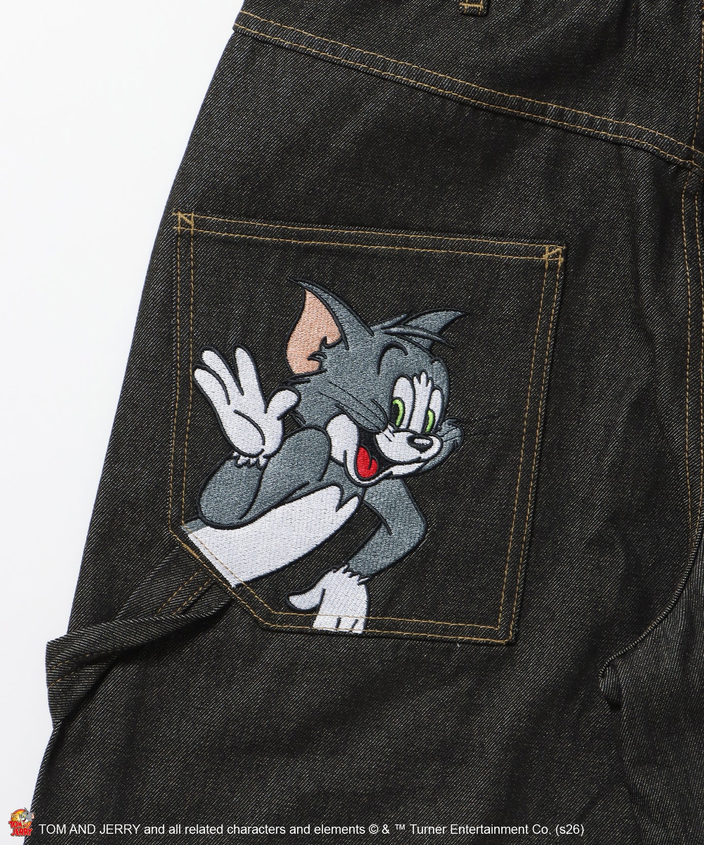 TJ STREET SHORTS DENIM / トムとジェリー ハーフパンツ ショーツ ジョーツデニム ワイド パンツ ボトムス 刺繍 加工 リジッド ワッペン ブラック系その他