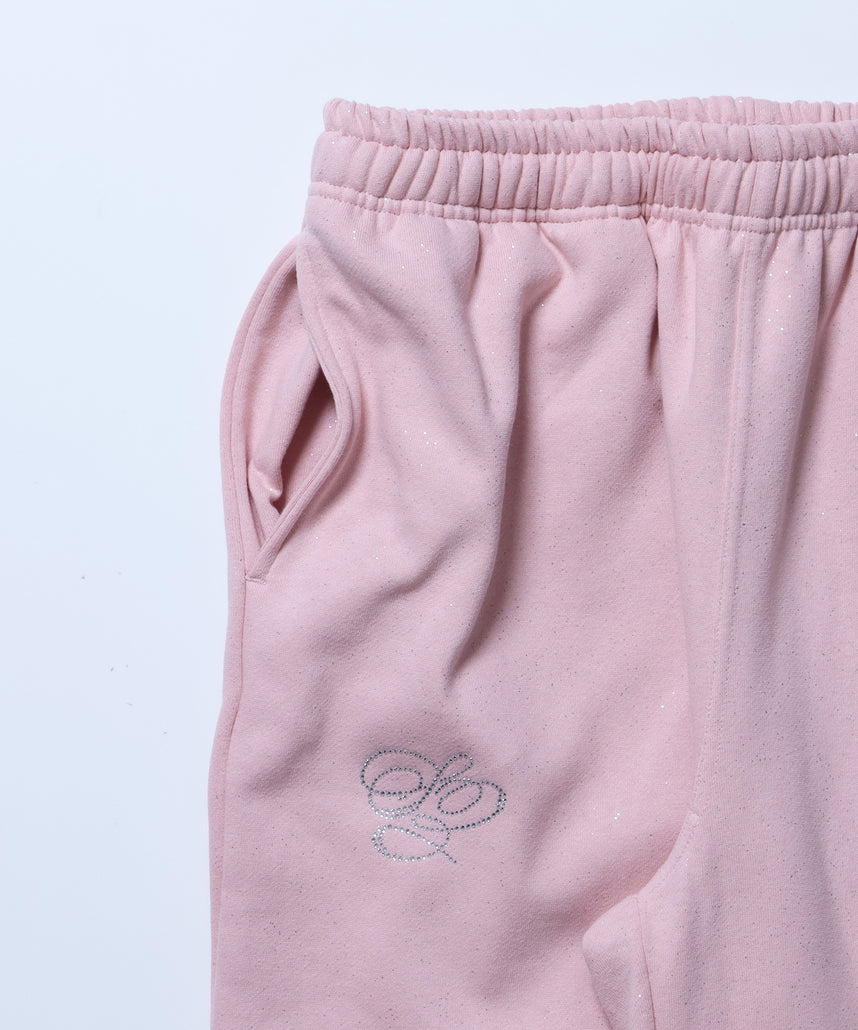 SQNZ GLITTER SWEAT PANTS / グリッター ラインストーン スウェットパンツ ドローコード 裏起毛 【セットアップ着用可】 ライトピンク