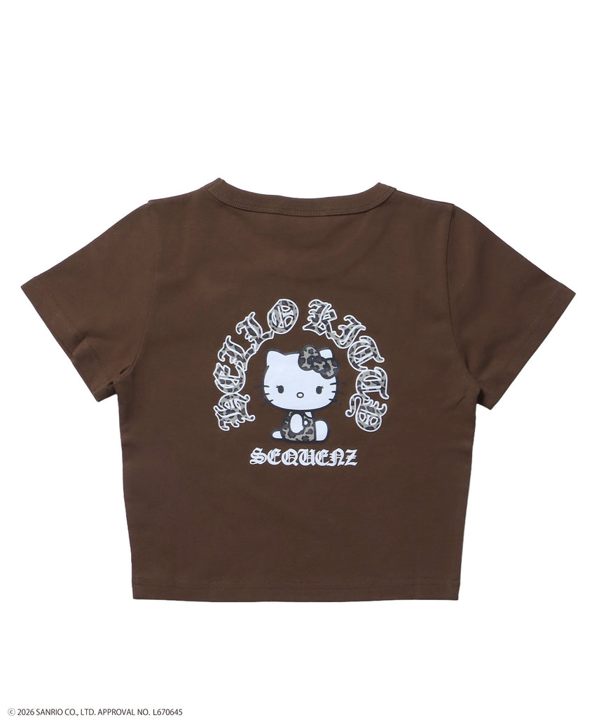 HK CIRCLE LOGO TEE / ハローキティ キティちゃん 半袖 クルーネック プリント ワンポイント ラインストーン プリント ブラウン