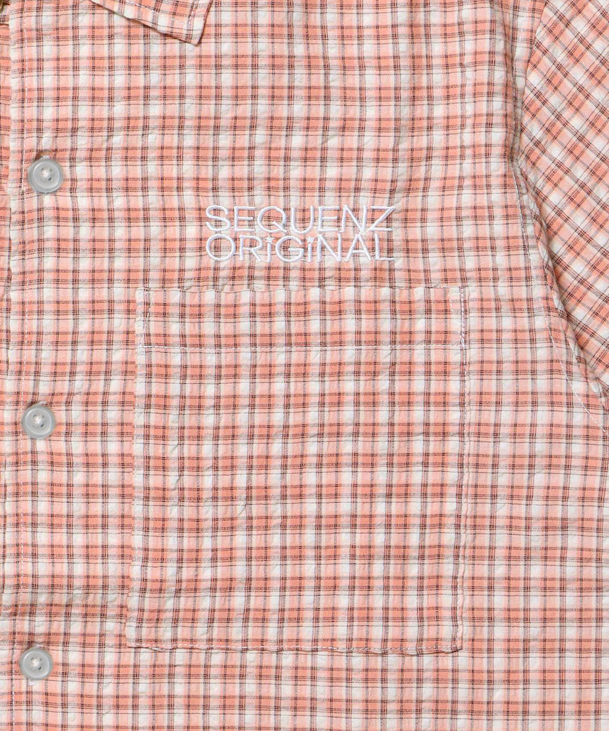 SQNZ APPLIQUE CHECK SHIRTS / シャツ ショート丈 チェック 半袖 刺繍 ピンク