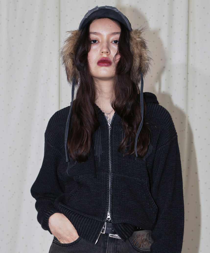 ふくな sqnz（エスキュンズ）】sqnz knit zip p/k / ニット ジップパーカー